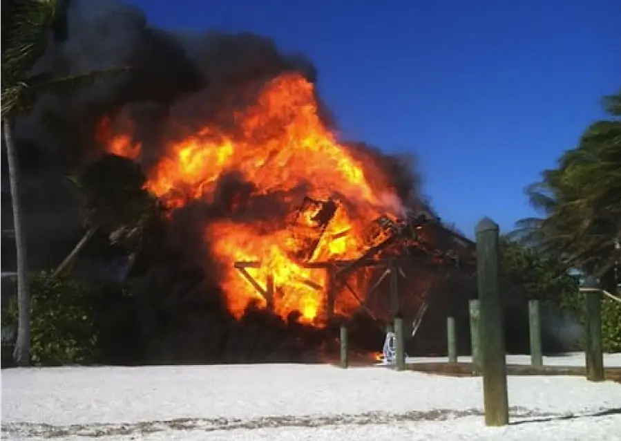 House Fire, North Captiva, February 17, 10 AM, Sanibel & Captiva Islands & Fort Myers Charters & Fishing Guide Service.