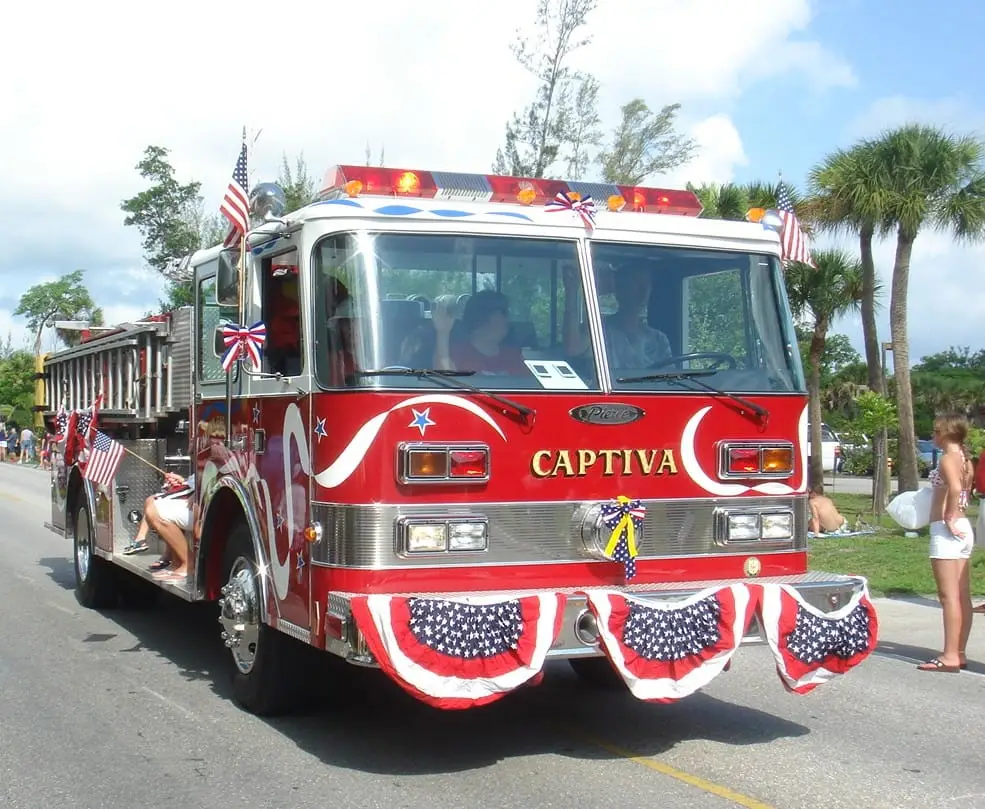 Captiva Fire Truck, Flag, July 4th, Parade, 7-3-14