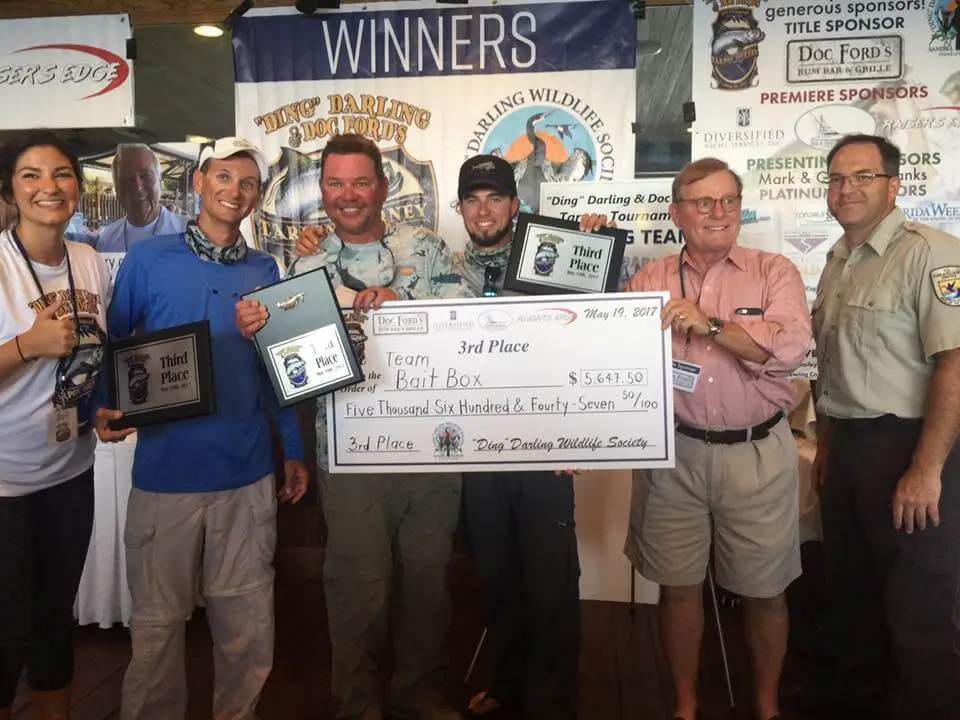 Team Bait Box Sanibel, 3rd Place, 6th Annual “Ding” Darling & Doc Ford’s Tarpon Tournament & Takes Home $5,647.50, Saturday, May 20, Captiva Island. Photo Courtesy Of “Ding” Darling & Doc Ford’s Tarpon Tournament.