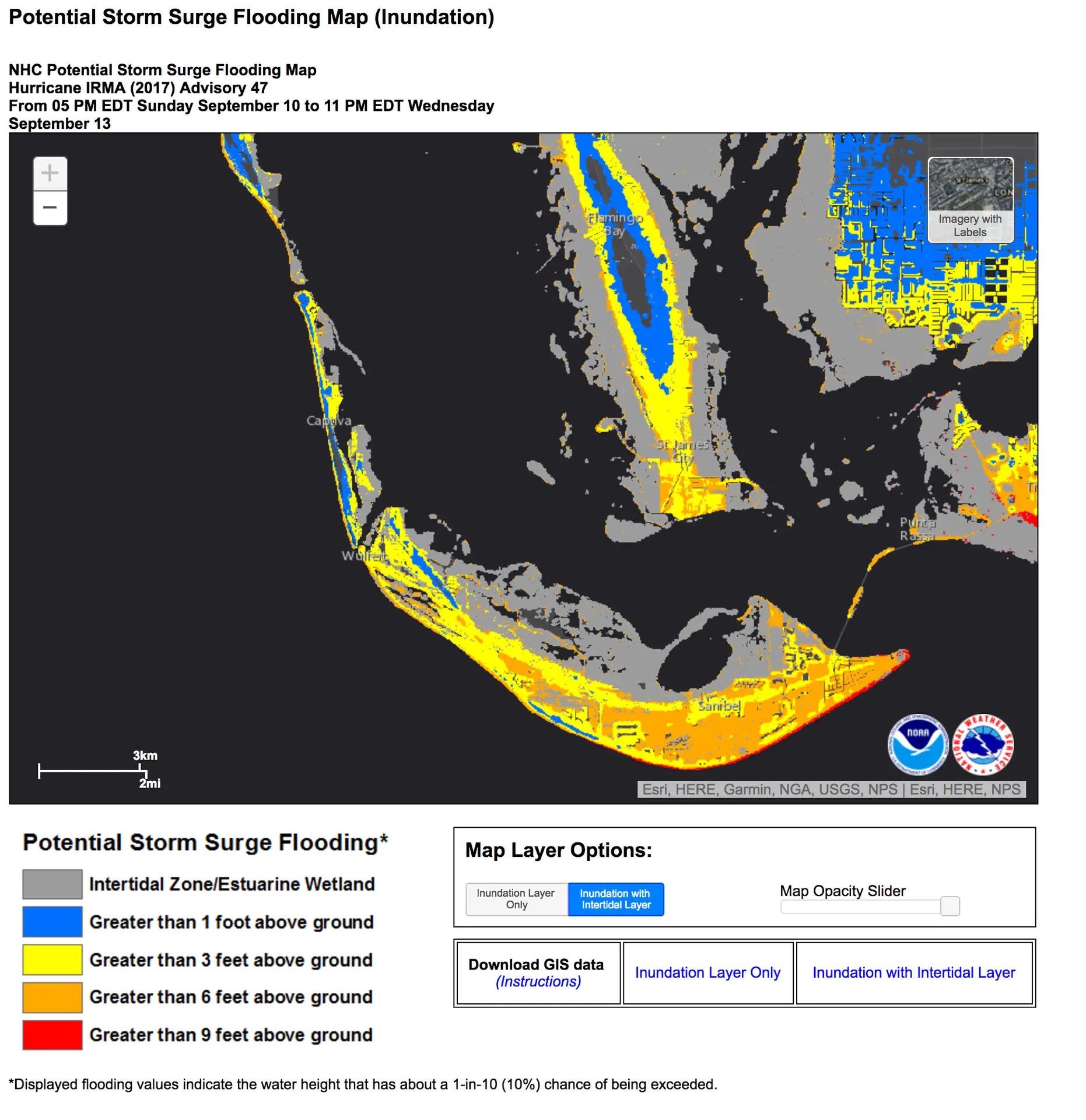 Hurricane Irma, 7:30/E, September 10: Storm Surge Still To Come, But Guardedly Optimistic Hurricane Irma, Sanibel Captiva. 7:30 PM/E, September 10, 2017. We may have dodged a bullet. Storm surge projections much lower.