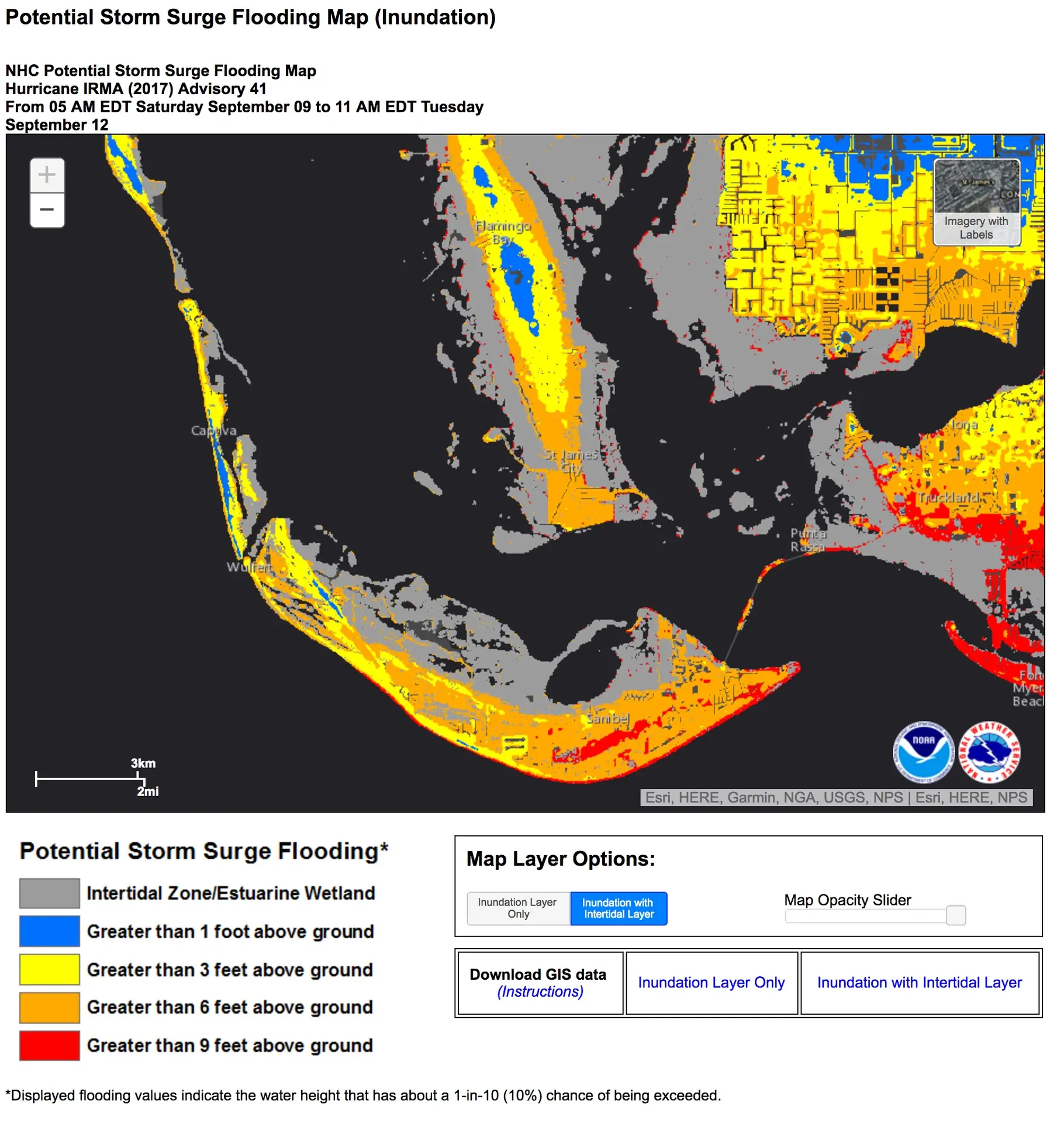 Hurricane Irma Storm Surge Forecast, Sanibel Fishing & Captiva Fishing Reports, Saturday, September 9, 2017.