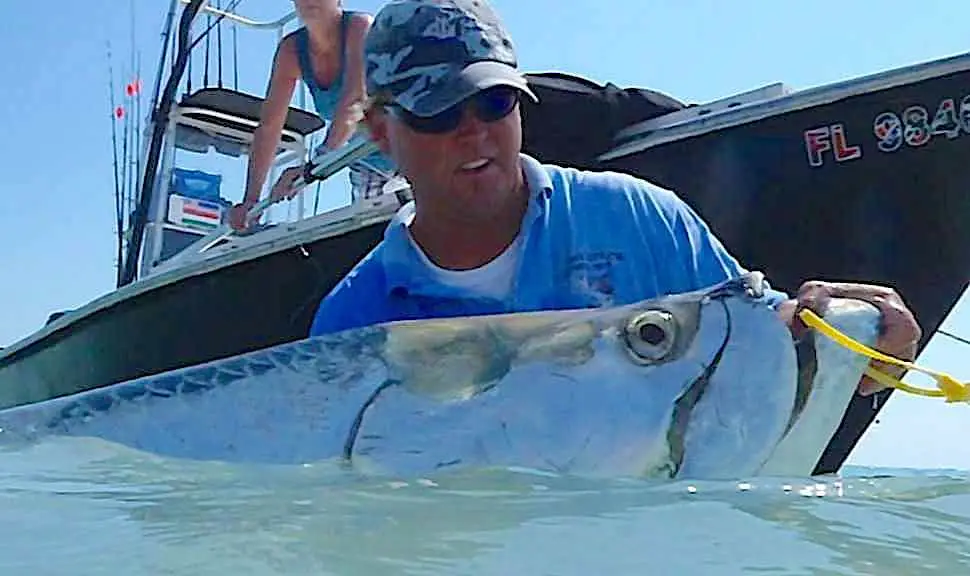 Jimmy Burnsed, 250 lb. Tarpon, Boca Grande Pass, Catch & Release. File Photo: May 20, 2011. Sanibel Island Fishing Charters & Captiva Island Fishing Charters, Sanibel Island.